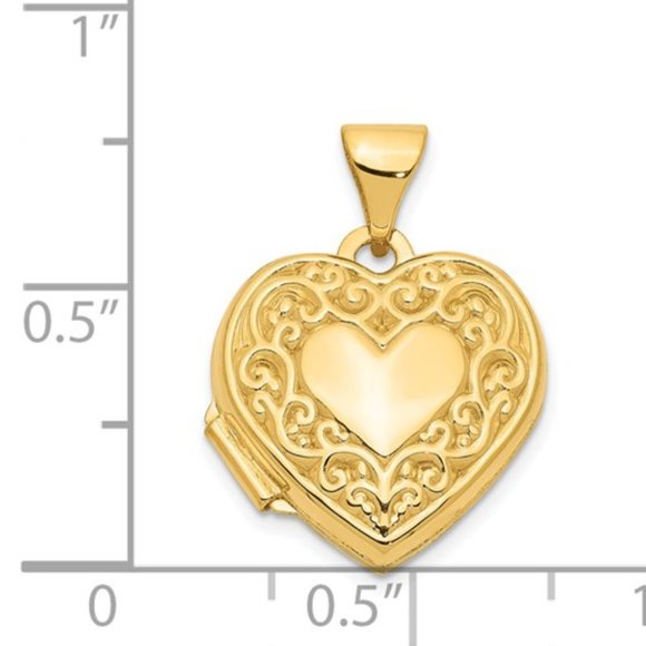 14k Rose White Yellow Gold Filigree Scroll MINI 15mm Heart Locket Charm Pendant - Picture 4 of 7